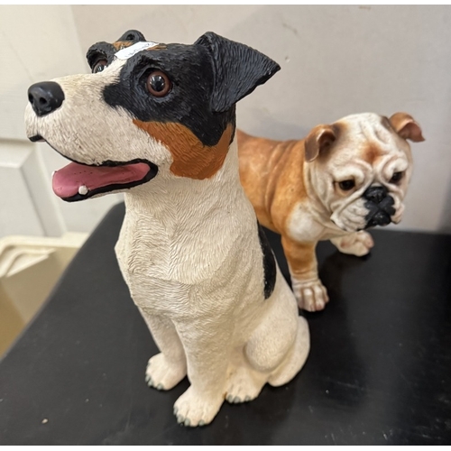 1722 - A Sylvac 1378 terrier dog & 3 resin dogs including Bulldog & 2 Jack Russell’s