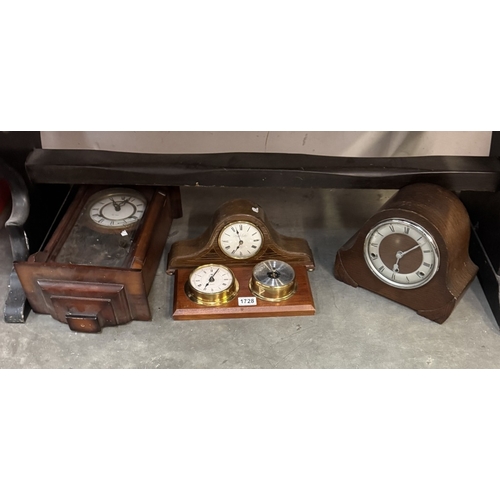 1728 - A selection of vintage clocks including mantle & wall