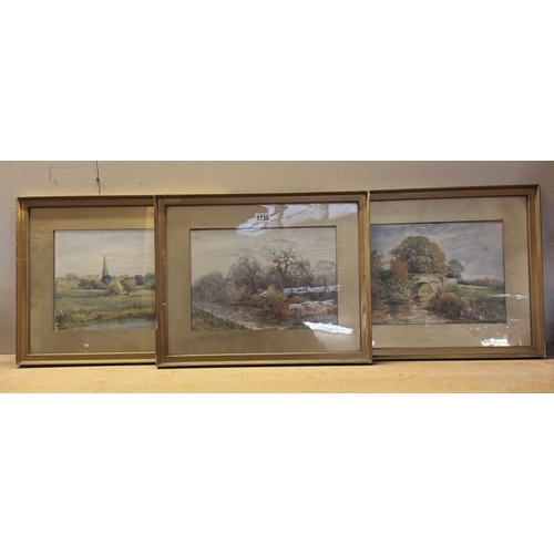 1730 - 3 Framed & glazed landscape watercolours. (All 54 x 43cm)