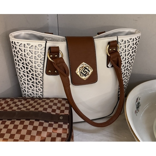 1733 - A Ladys handbag, Hardcase butterfly clutch case & Cloth washbags