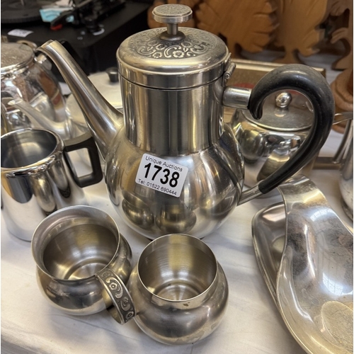 1738 - Some metal tea ware mainly teapots & coffee pots (One by Picquot)