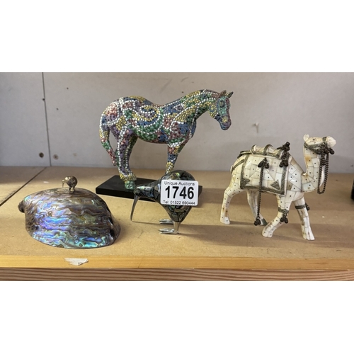 1746 - A The Trail Of The Painted Ponies ornament & 2 New Zealand Paua shell ornaments featuring Kiwi bird