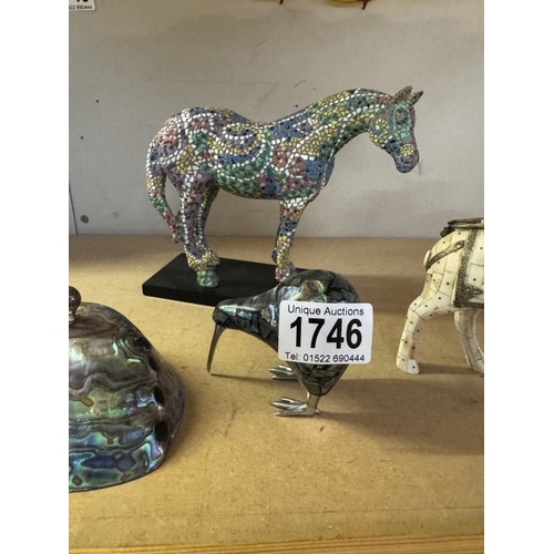 1746 - A The Trail Of The Painted Ponies ornament & 2 New Zealand Paua shell ornaments featuring Kiwi bird