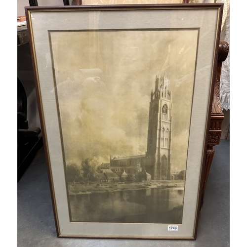1749 - A large Sepia print of St Botolphs Church Boston Stump