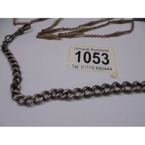 1053 - A silver watch chain and two other watch chains.