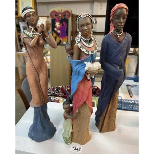 1348 - 3 Tall African tribal lady figures