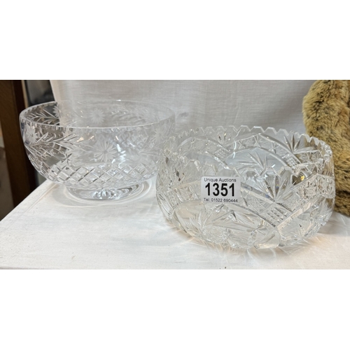 1351 - 2 Cut glass fruit bowls