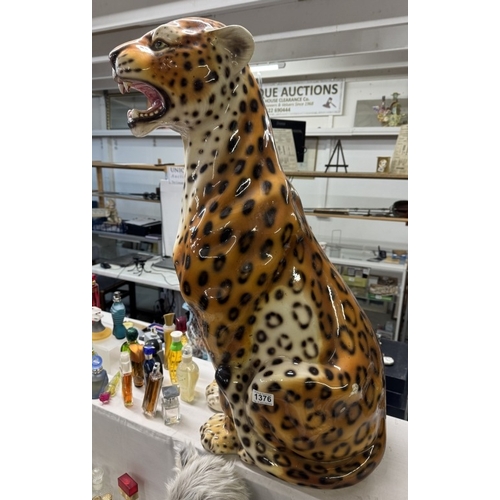 1376 - A large ceramic leopard big cat. (Restoration to 1 foot) Height 82cm