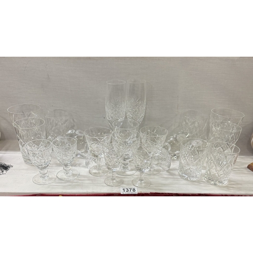 1378 - A set of 6 cut glass wine glasses & A quantity of pairs of glasses