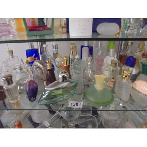 1391 - A good collection of perfume bottles, some with contents (three shelves).