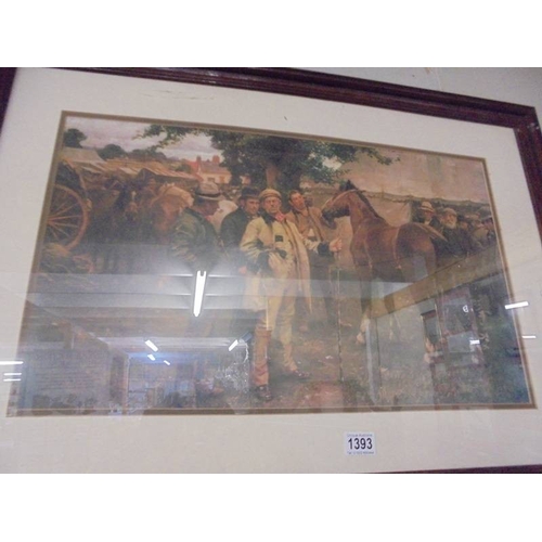 1393 - A framed and glazed print featuring horse trading.