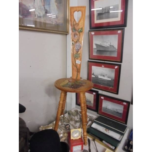 1398 - A vintage high back spinning chair with painted carved fruit decorated seat and back.