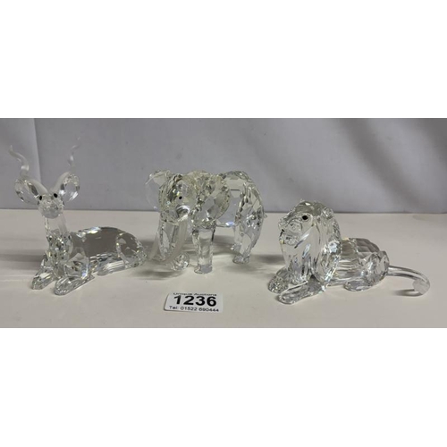 1236 - A set of 3 Swarovski Africa SCS models in boxes (Elephants ear has been glued back on)