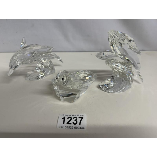 1237 - 3 Boxed Swarovski SCS Annual Editions including 1990 Dolphine, 1991 Seals, 1992 Whales