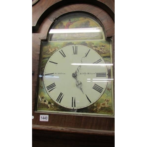 1440 - An oak cased 30 hour long case clock with painted dial featuring hunting scene marked Jas Iddison, K... 