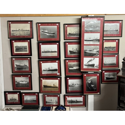 1401 - A large collection of framed and glazed ship/steam liner photographs/prints, all well mounted.