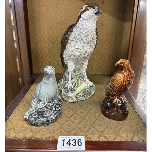 1436 - Two bird & one seal Beswick decanters.