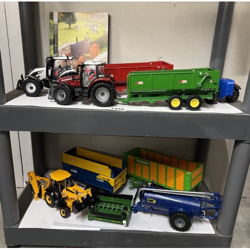 1456 - A quantity of unboxed Britains/Ertl agricultural vehicles including tractors, two shelves.