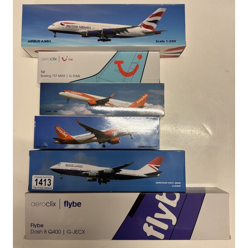 1413 - Six boxed Snap Fit commercial aircraft models including Aeroclix.