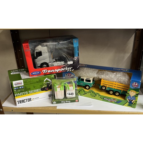 1449 - Britains Little Farmer 40564 Landrover with trailer, Welly Volvo transporter etc.,