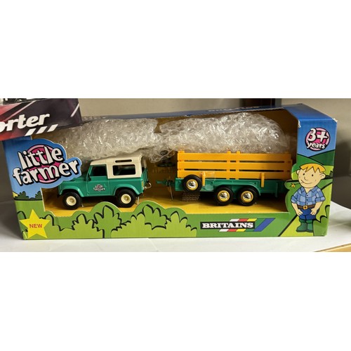 1449 - Britains Little Farmer 40564 Landrover with trailer, Welly Volvo transporter etc.,