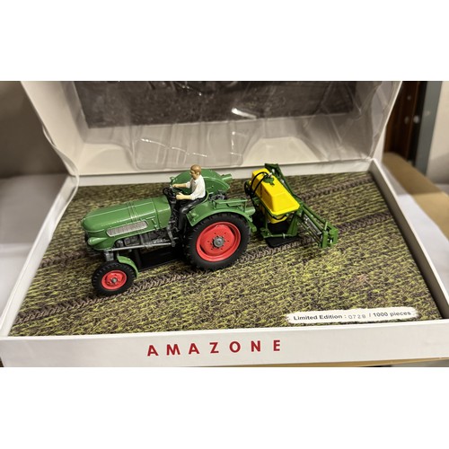 1450 - A boxed Univeral Hobbies UH6021 Amazone S300 Fendt Farmer and 6036 Landini Velite.