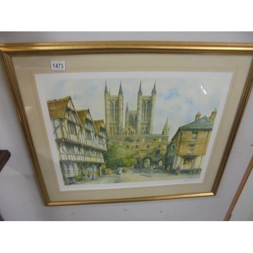 1473 - A framed and glazed limited edition print of Lincoln Cathedral by E Sturgeon.