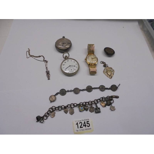 1245 - Two pocket watches, a wrist watch bracelets etc.,