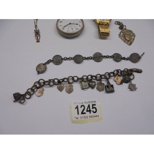 1245 - Two pocket watches, a wrist watch bracelets etc.,