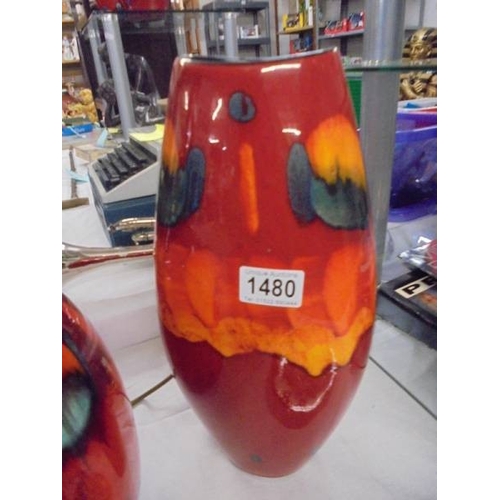 1480 - A Poole pottery large Volcano Manhattan vase 37cm and a table lamp.