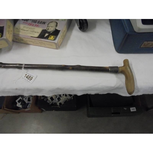 1489 - An old walking stick with horn handle.