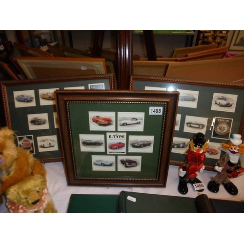 1498 - Three framed and glazed Jaguar cigarette card displays.