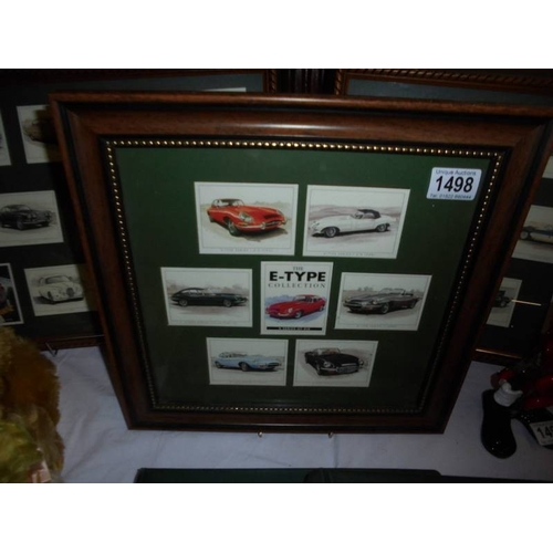 1498 - Three framed and glazed Jaguar cigarette card displays.