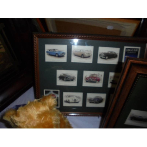 1498 - Three framed and glazed Jaguar cigarette card displays.