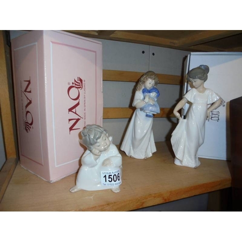 1506 - A Lladro figure and two NAO ceramic figures.