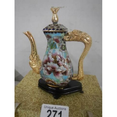 271 - A boxed pretty gilded miniature cloisonne teapot.