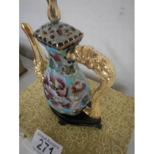 271 - A boxed pretty gilded miniature cloisonne teapot.