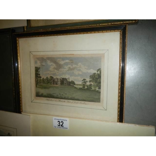 32 - 3 framed & glazed engravings and four unframed examples.