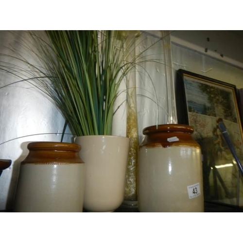 43 - Two stoneware jars and two planters.