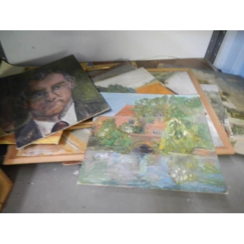 56 - A large quantity of unframed oil on board paintings.