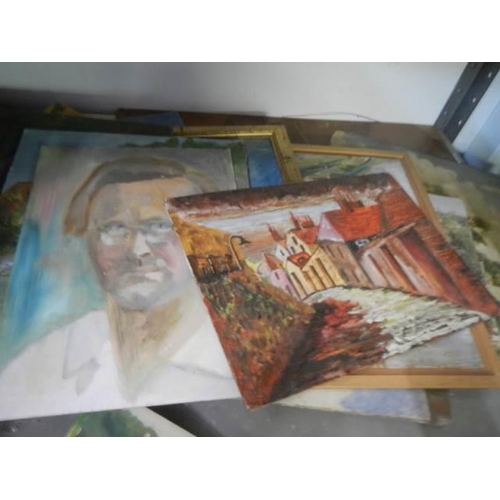 56 - A large quantity of unframed oil on board paintings.