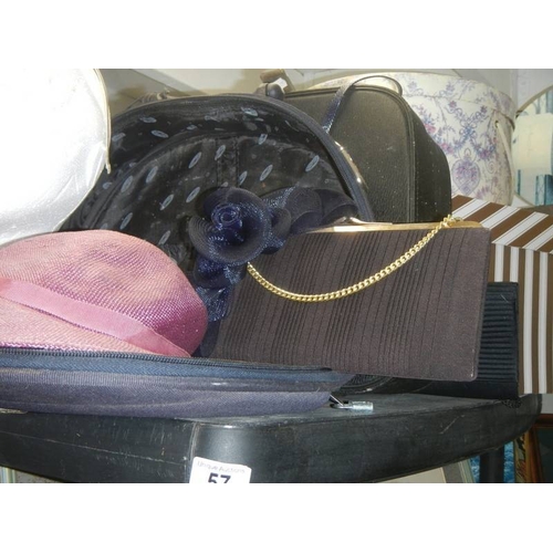 57 - A quantity of vintage hats, hat boxes and hand bags.