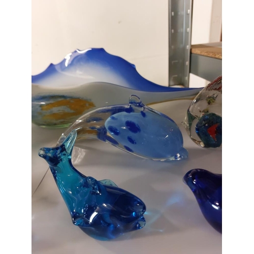 199 - A large Polish glass dish, Caithness dolphin & a quantity of Chinese glass.