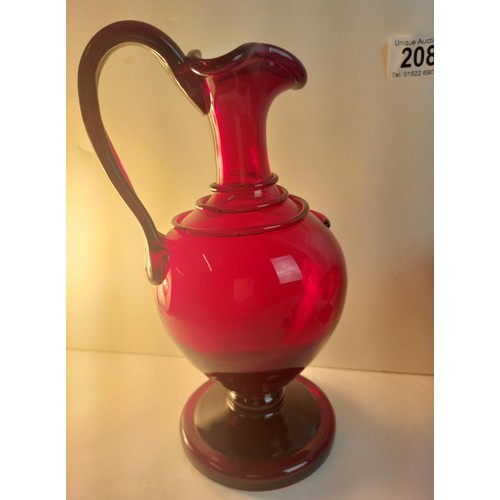 208 - A Rorstrand Sweden ruby jug and 5 ruby / red glasses
