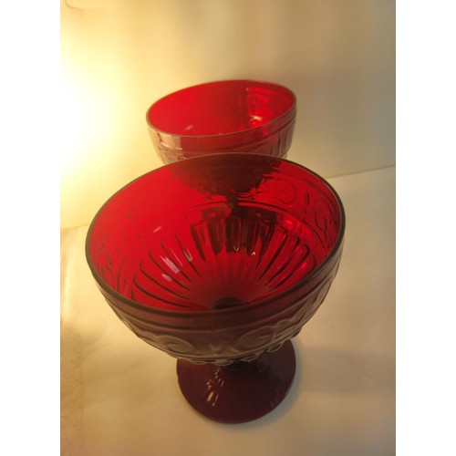 208 - A Rorstrand Sweden ruby jug and 5 ruby / red glasses