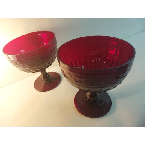 208 - A Rorstrand Sweden ruby jug and 5 ruby / red glasses