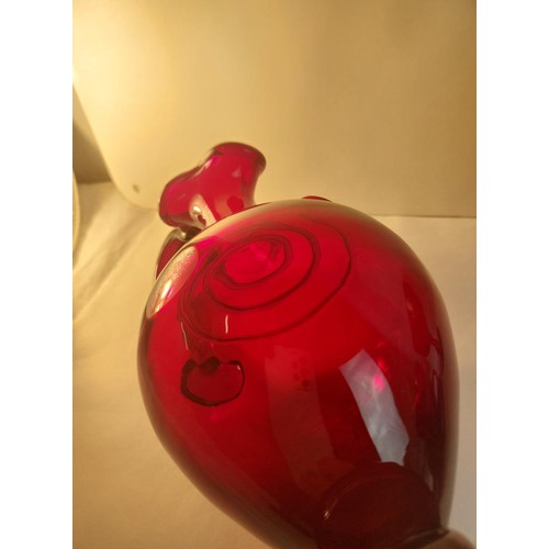 208 - A Rorstrand Sweden ruby jug and 5 ruby / red glasses