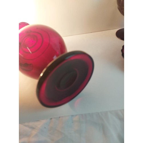 208 - A Rorstrand Sweden ruby jug and 5 ruby / red glasses