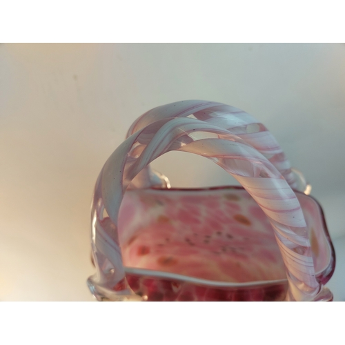 362 - A very large art glass pink basket