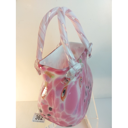 362 - A very large art glass pink basket